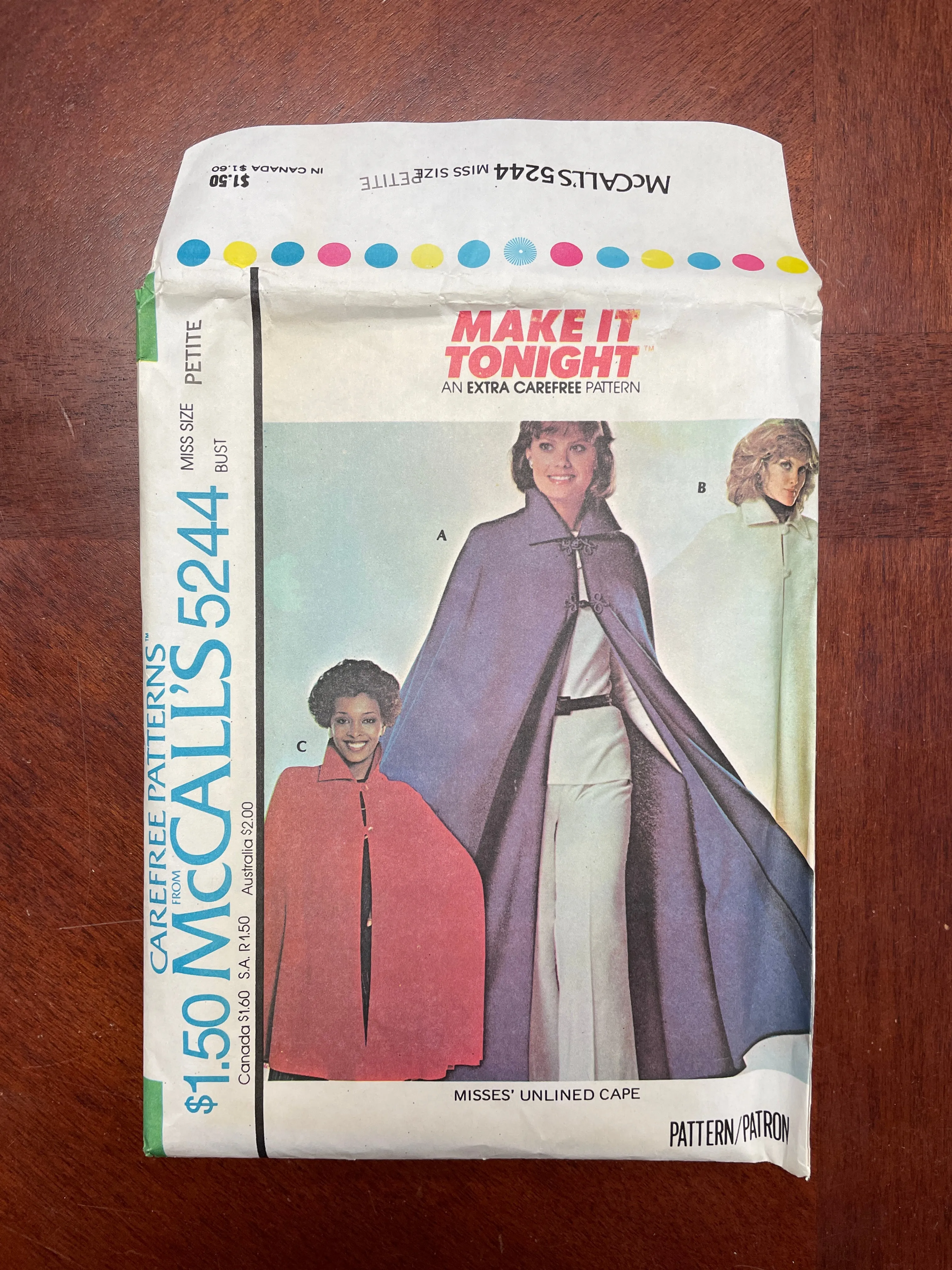 1976 McCall's 5244 Sewing Pattern - Capes