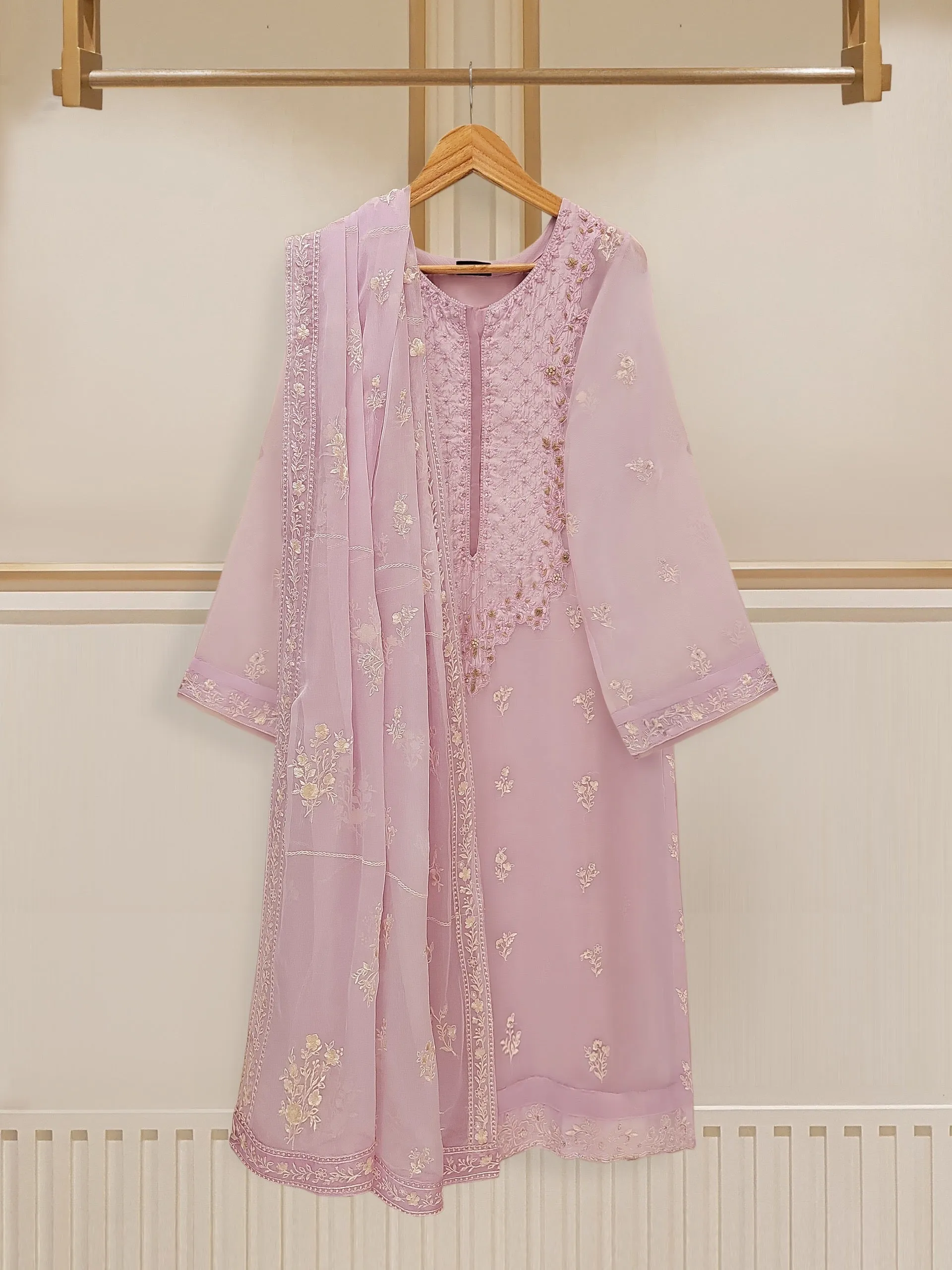 3 Piece - Embroidered Chiffon Suit S109611