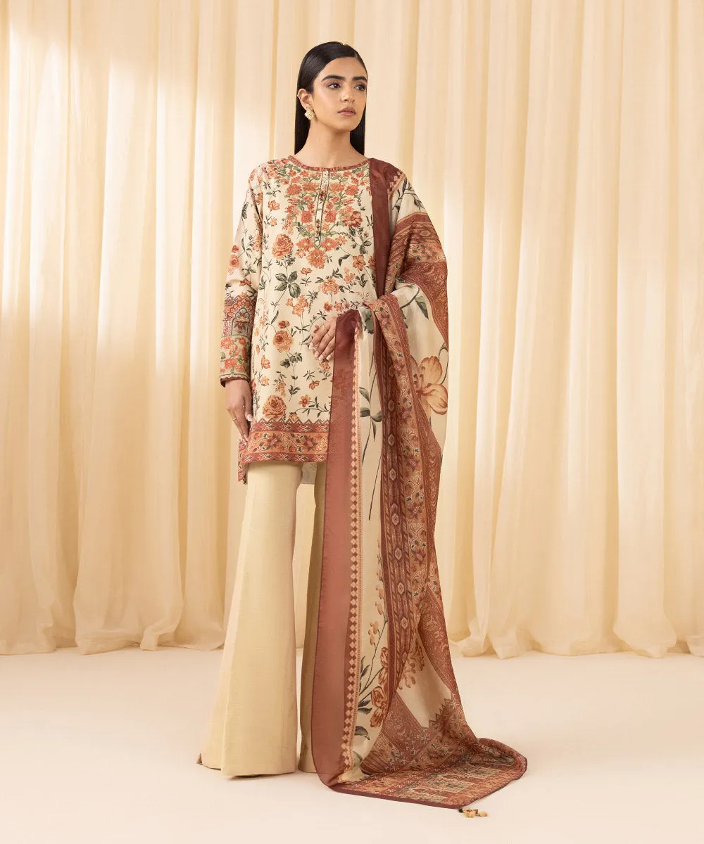 3 Piece -  Embroidered Silk Suit