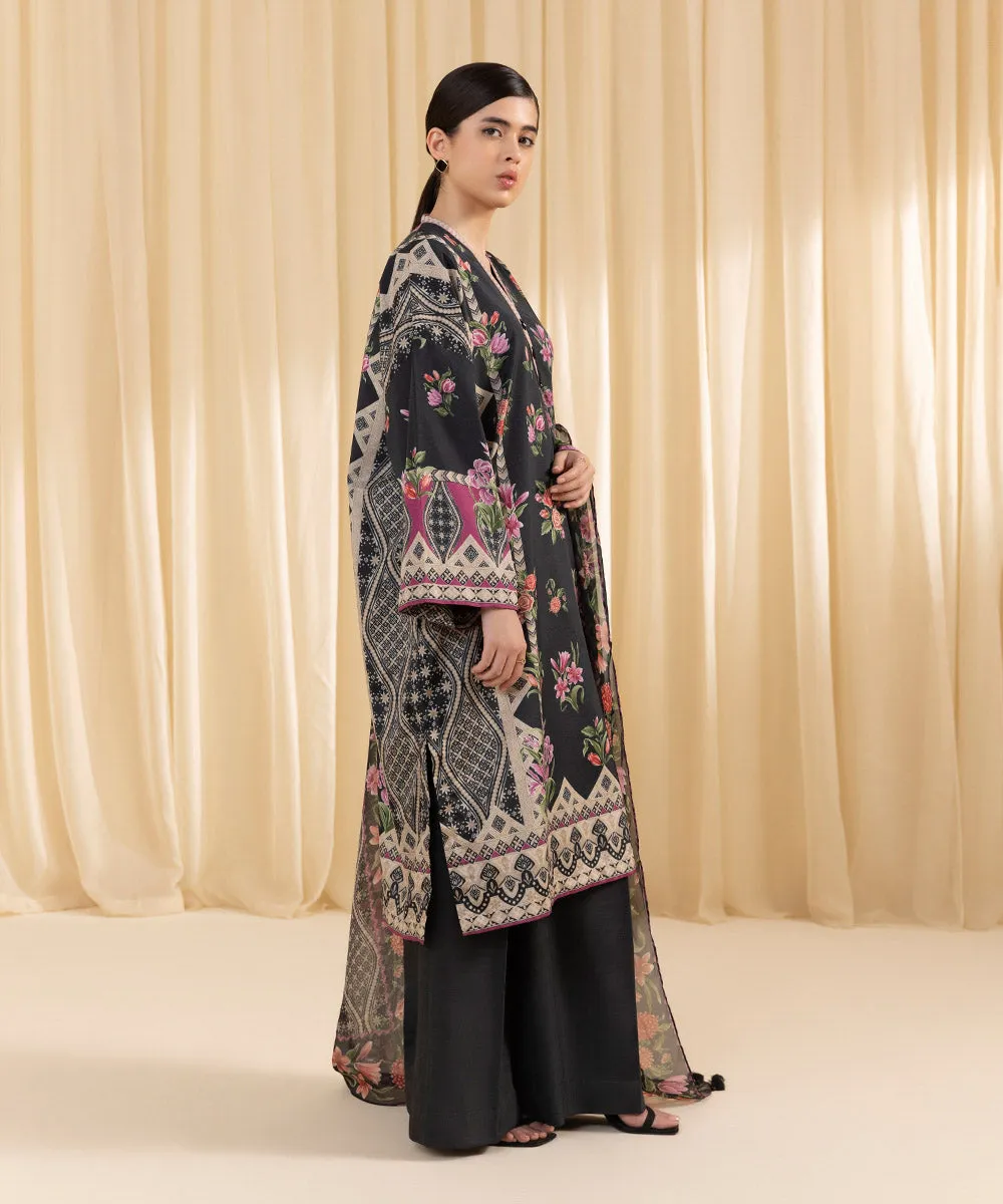 3 Piece -  Printed Satin Suit