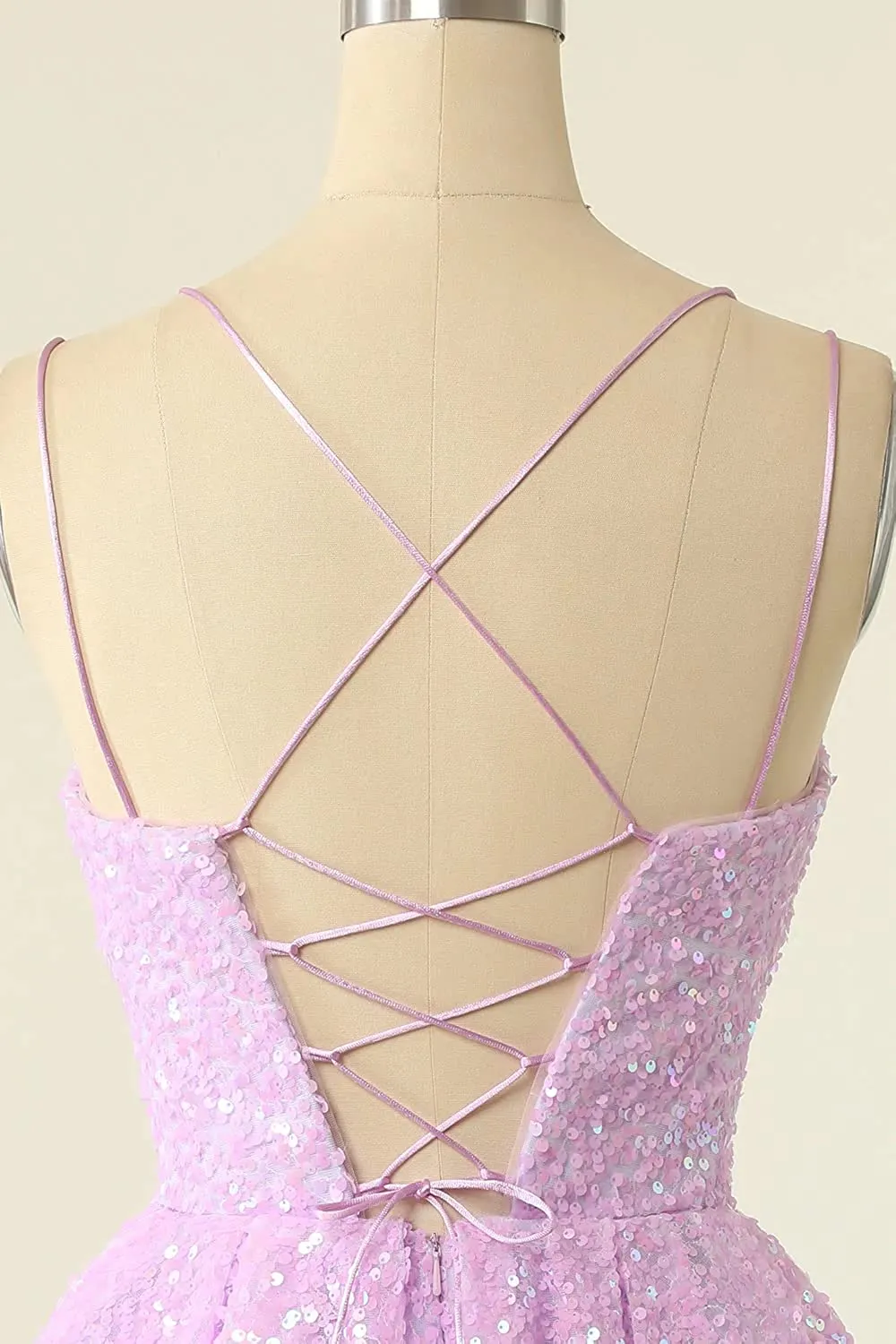 A-Line Prom Dresses Sequin Spaghetti Straps Square Sleeveless