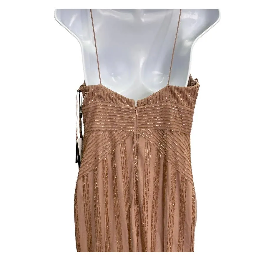 Adrienne Papel Rose Gold Beaded Dress Size 4 New