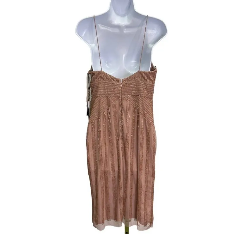Adrienne Papel Rose Gold Beaded Dress Size 4 New