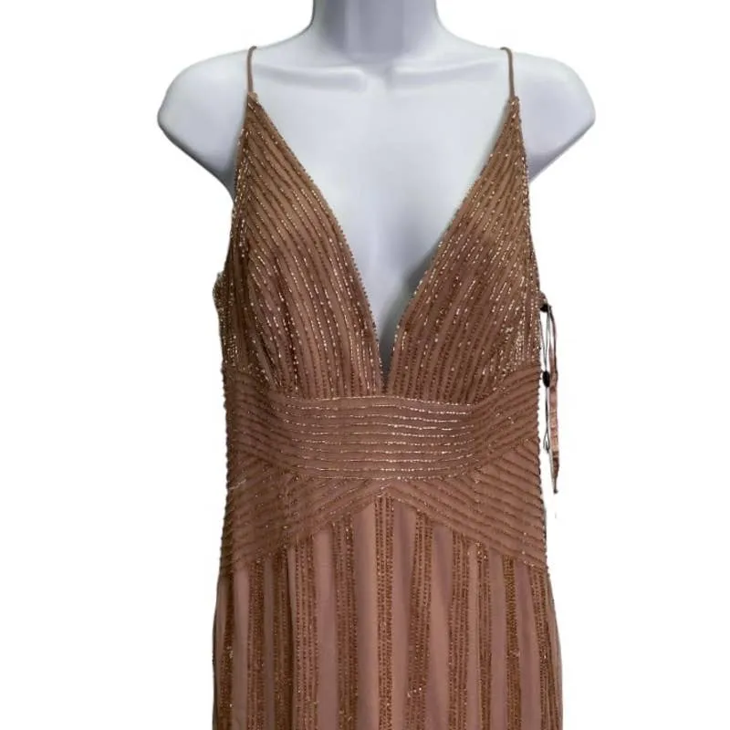 Adrienne Papel Rose Gold Beaded Dress Size 4 New