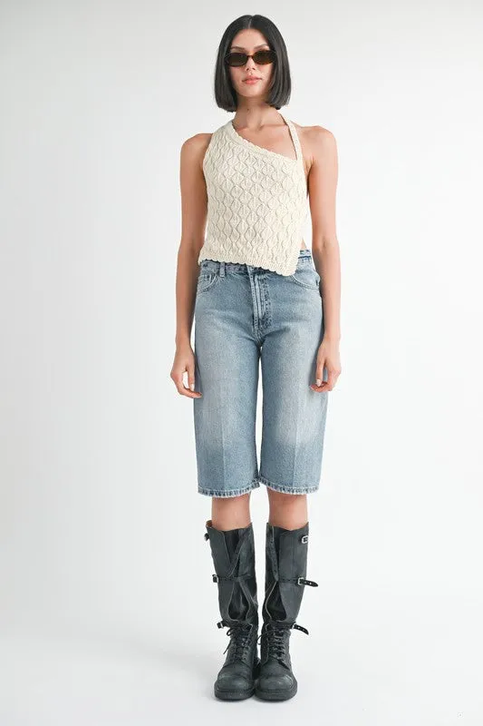 ASYMMETRICAL SHOULDER TOP WITH BACK TIE