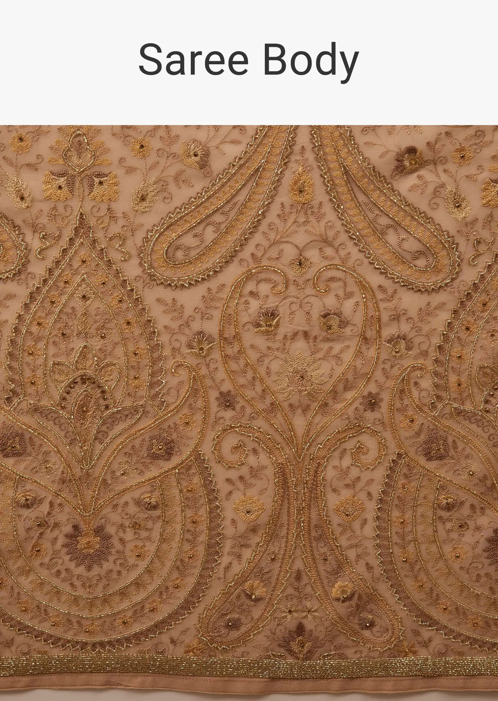 Beige Brown Saree Kashmiri Embroidered In Georgette