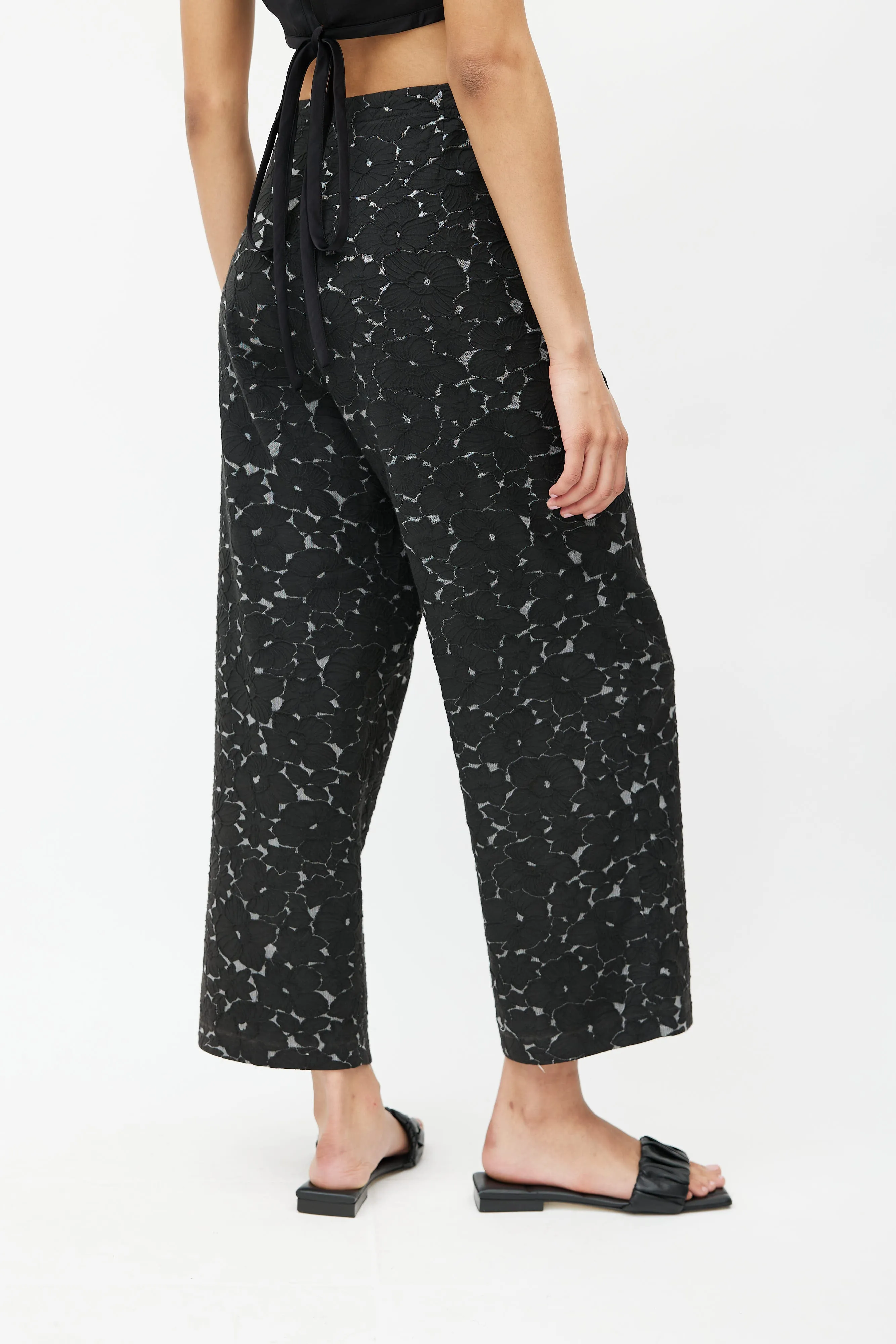 Black & Grey Floral Belted Trouser
