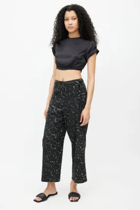 Black & Grey Floral Belted Trouser