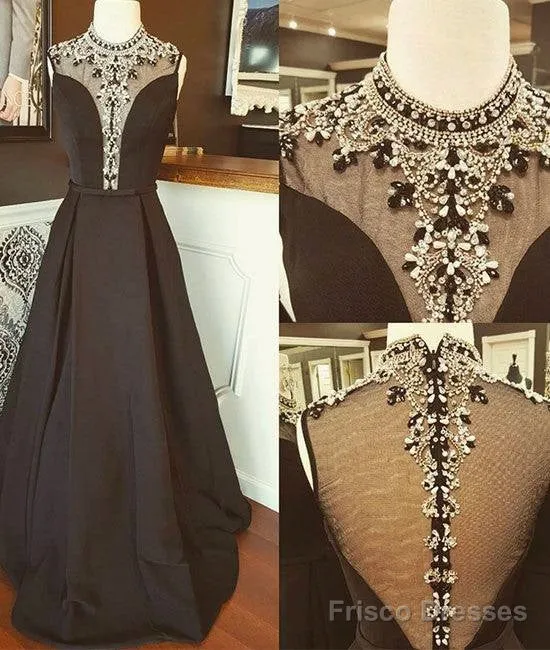Black High Neck Sequin Long Prom Dress, Black Evening Dress