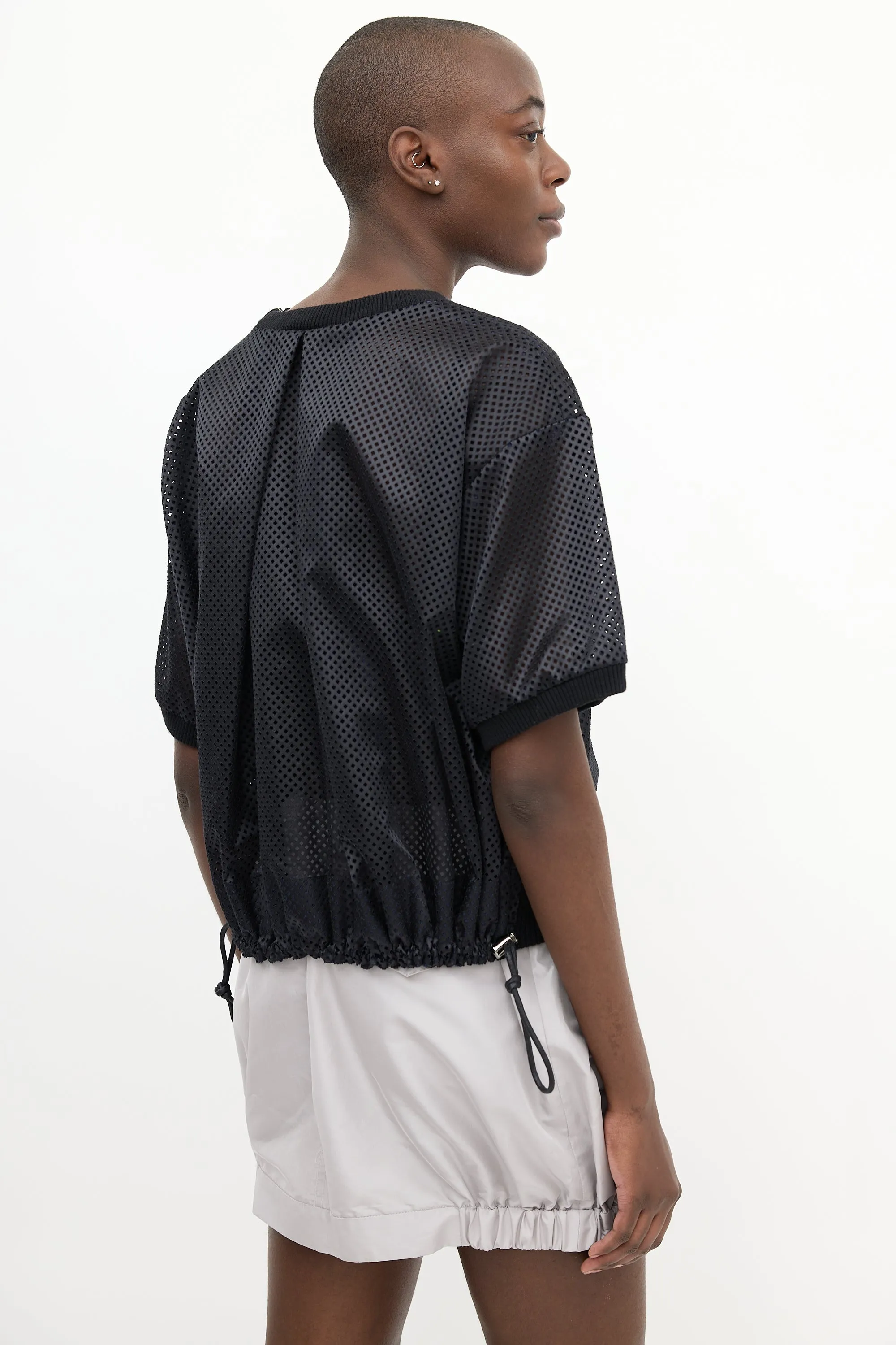 Black Perforated Satin Top