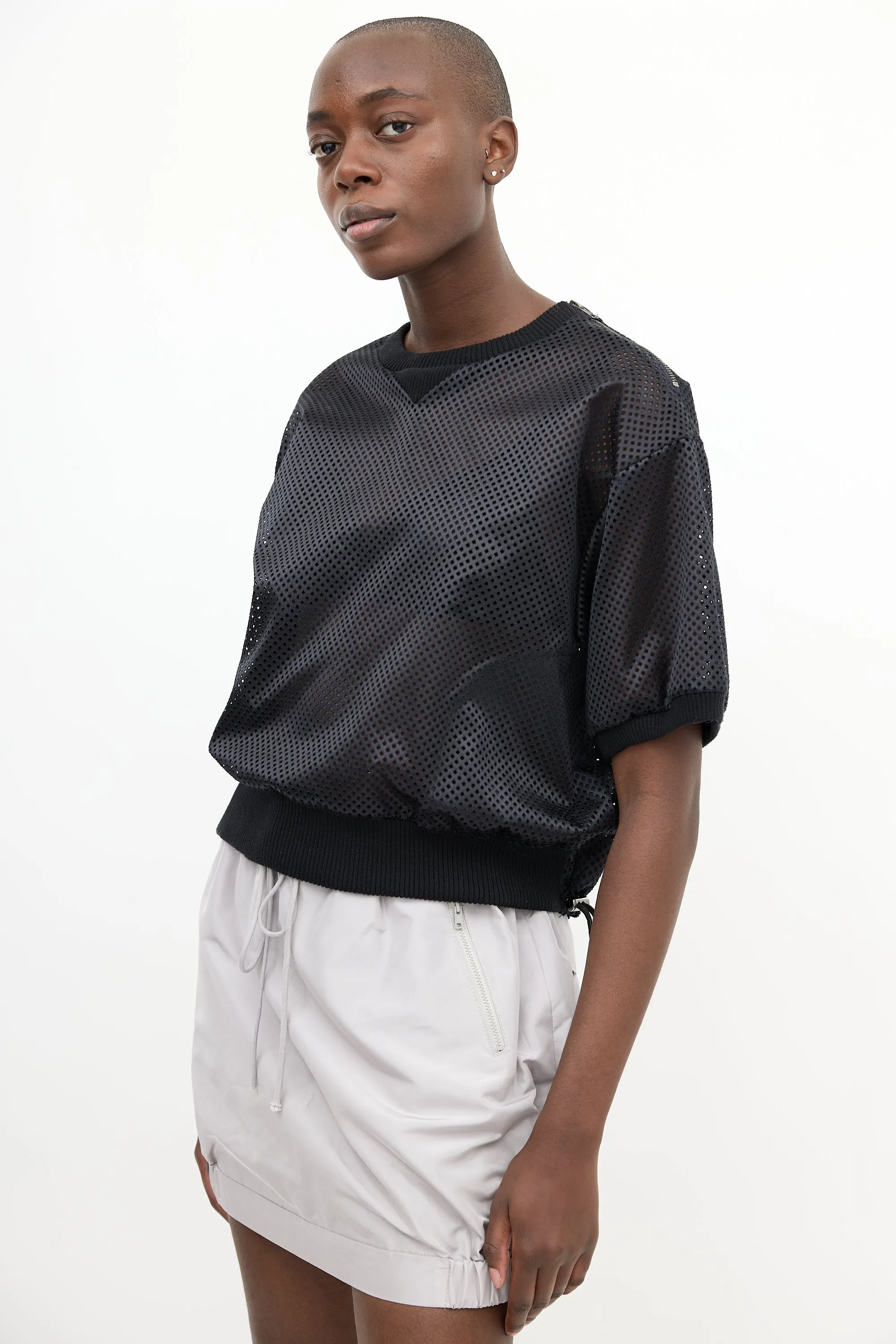 Black Perforated Satin Top