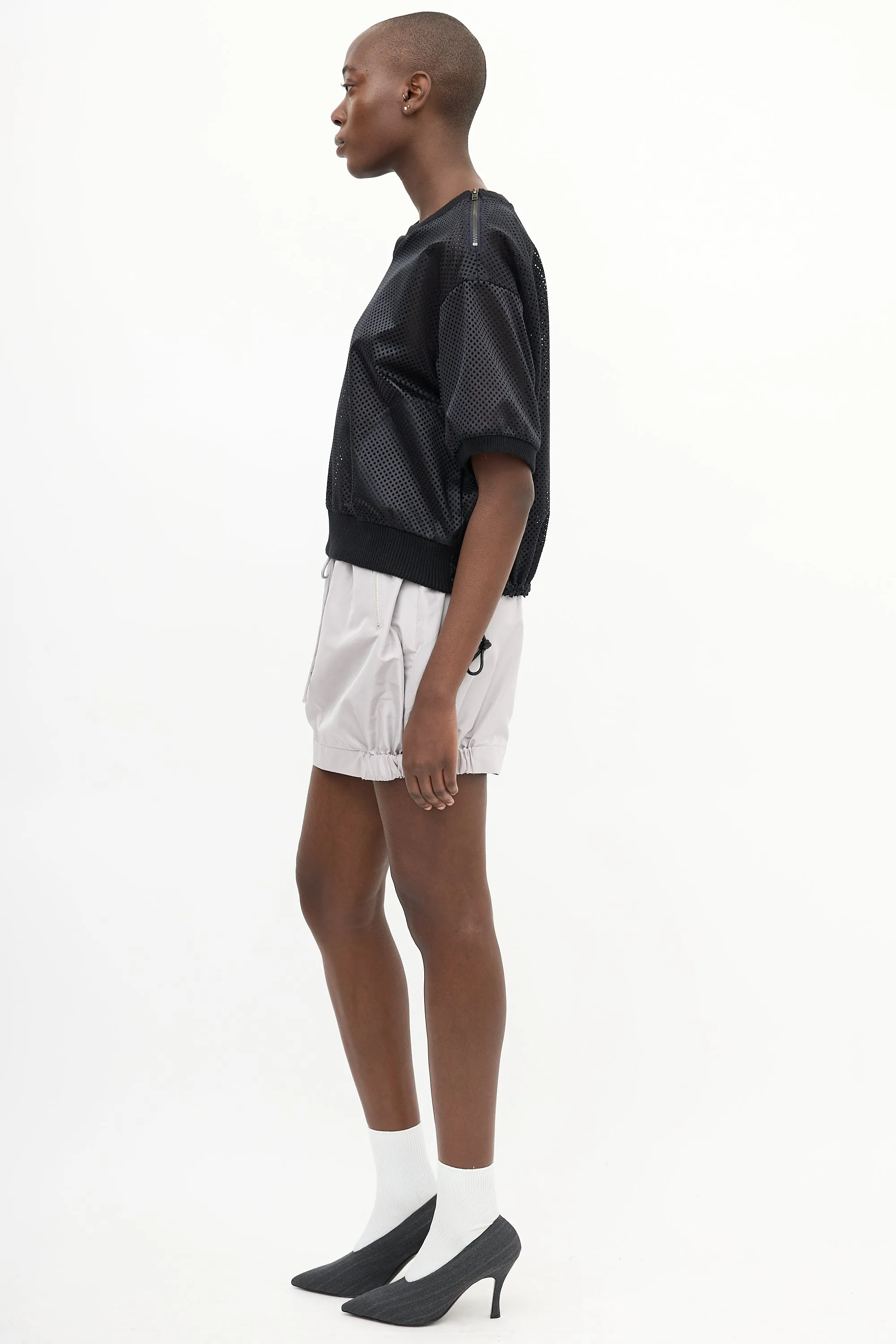 Black Perforated Satin Top