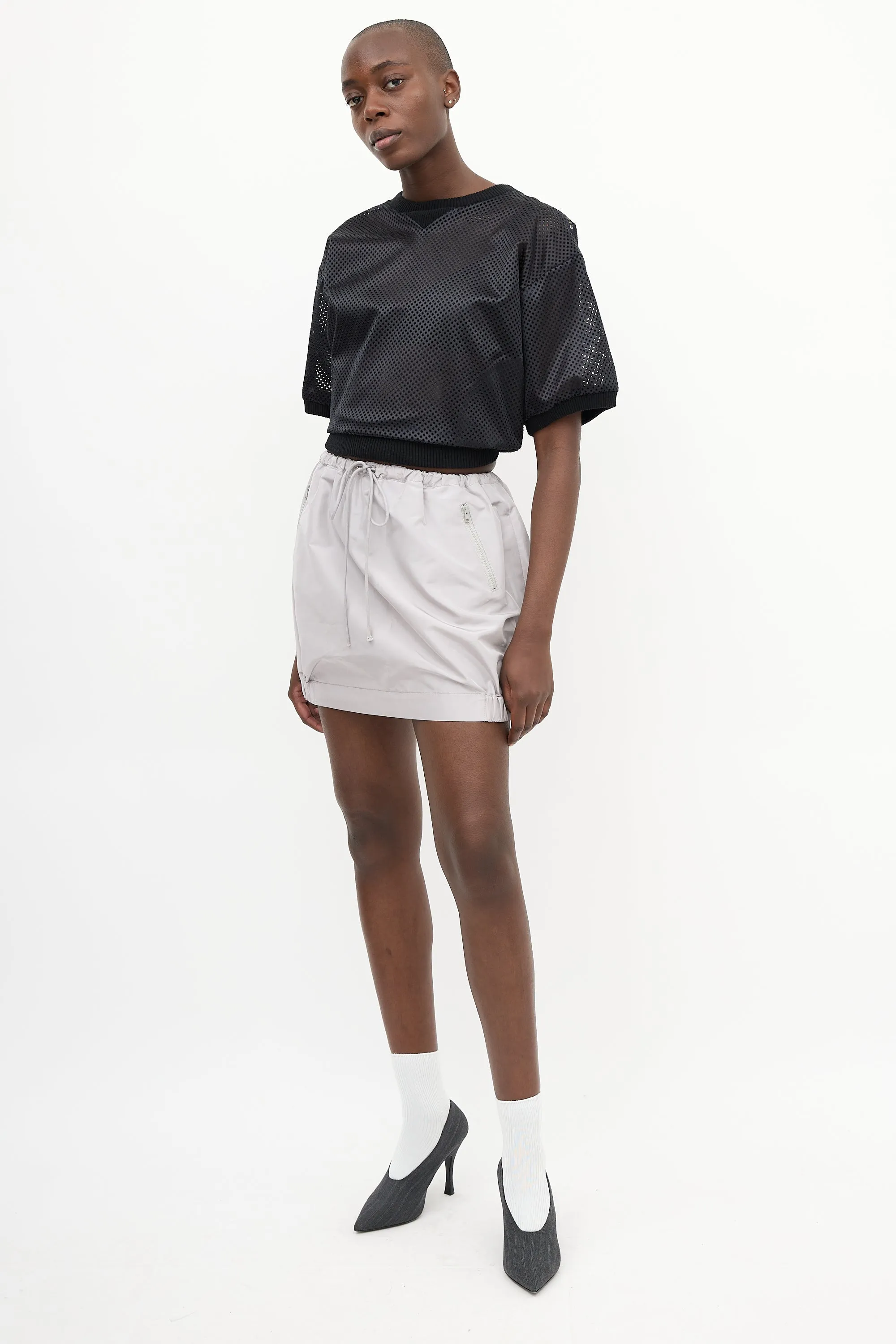 Black Perforated Satin Top