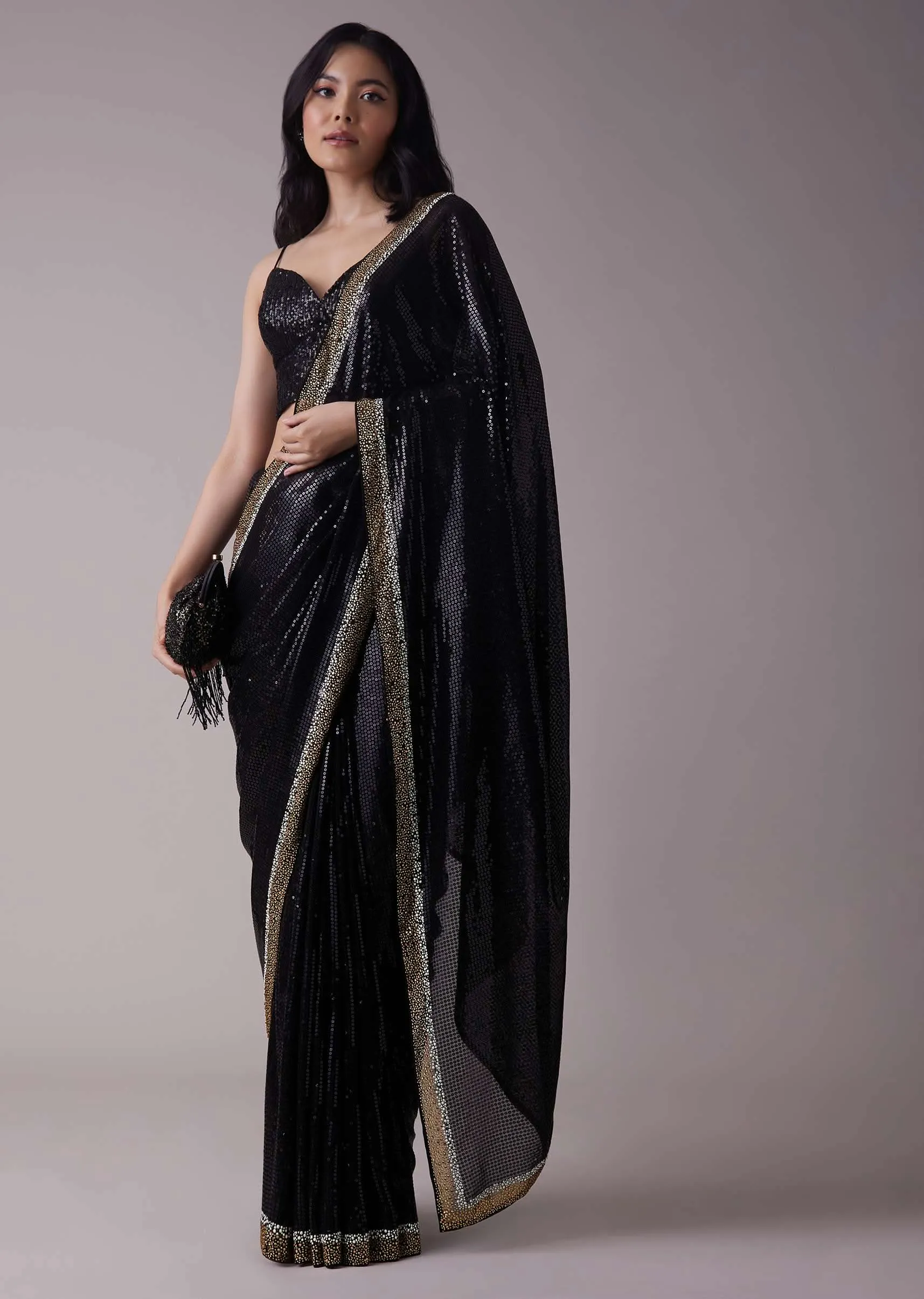 Black Sequins Saree With An Embellished Border