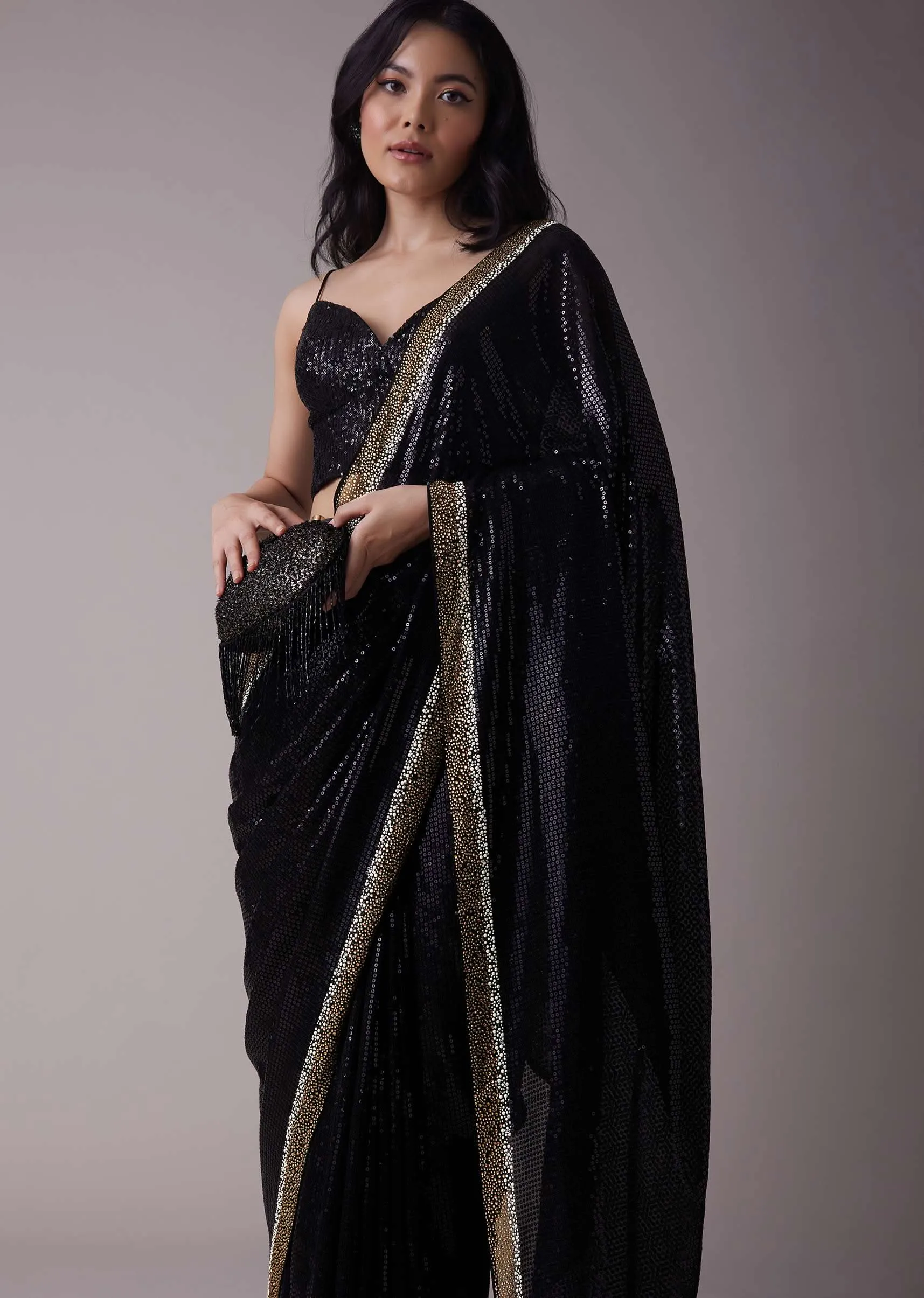 Black Sequins Saree With An Embellished Border