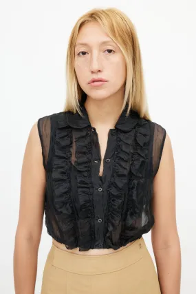 Black Sheer Ruffled Sleeveless Top