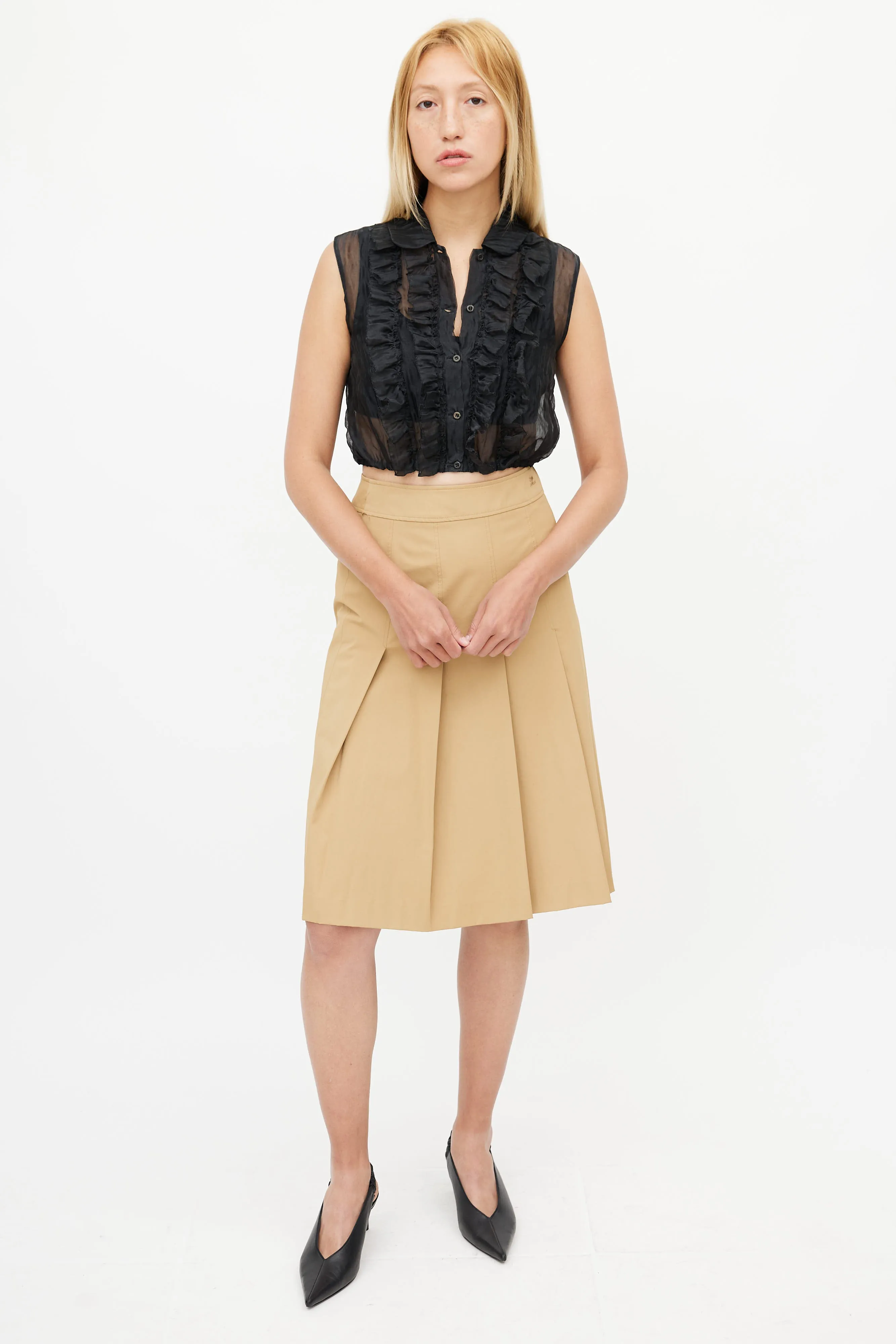 Black Sheer Ruffled Sleeveless Top