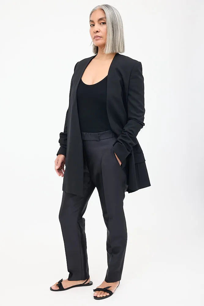 Black Wool & Silk Tapered Trouser