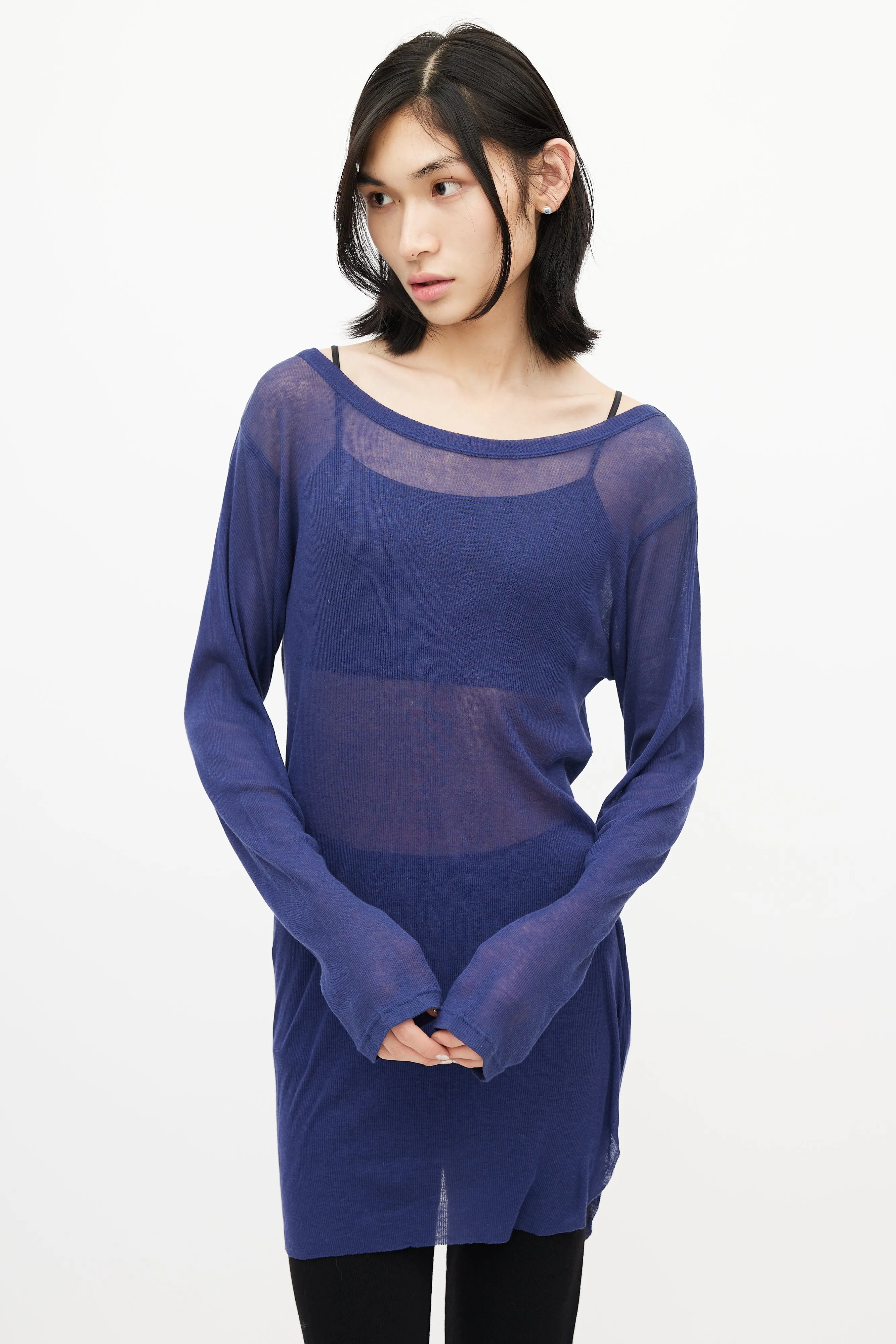 Blue Sheer Long Sleeve Top