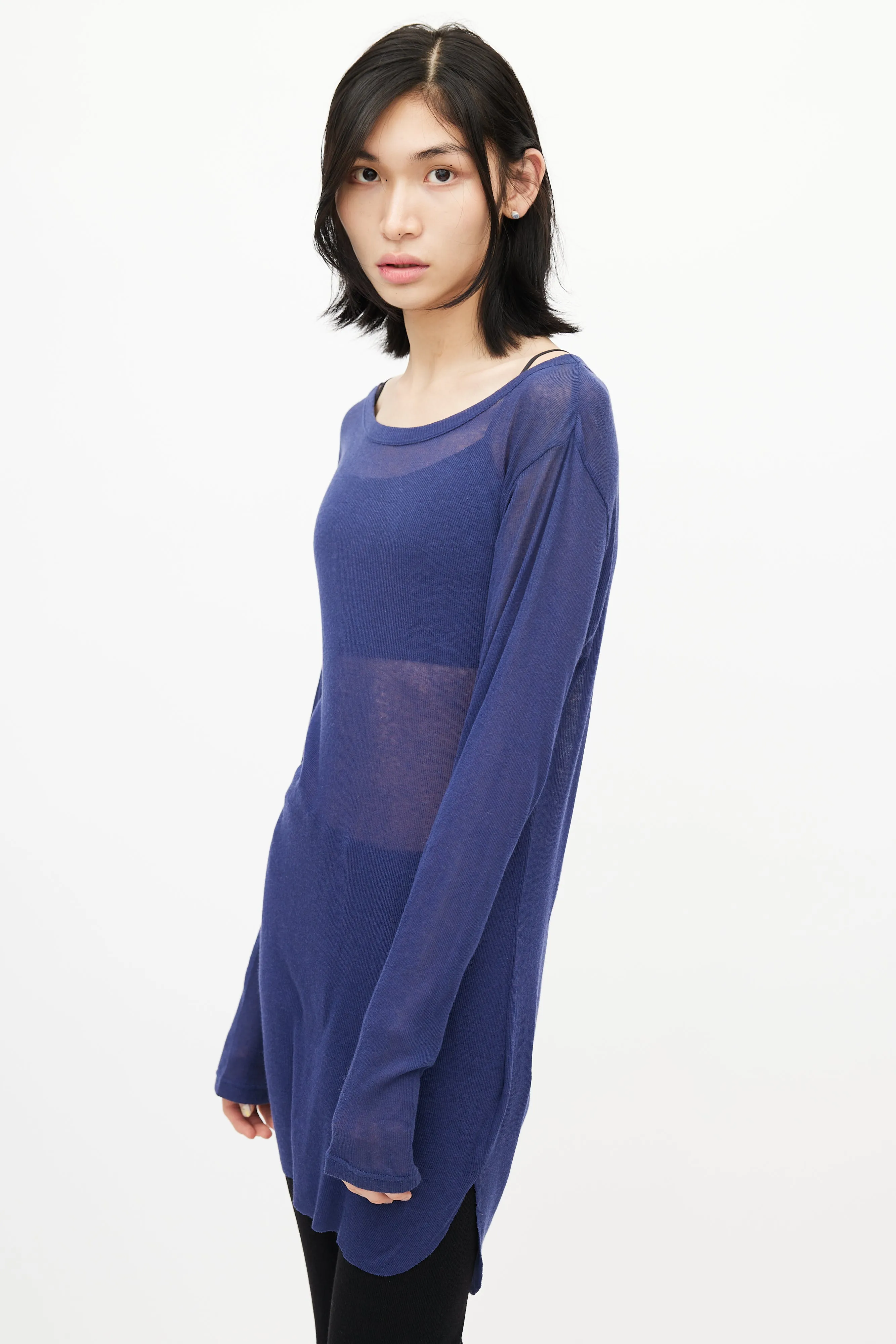 Blue Sheer Long Sleeve Top