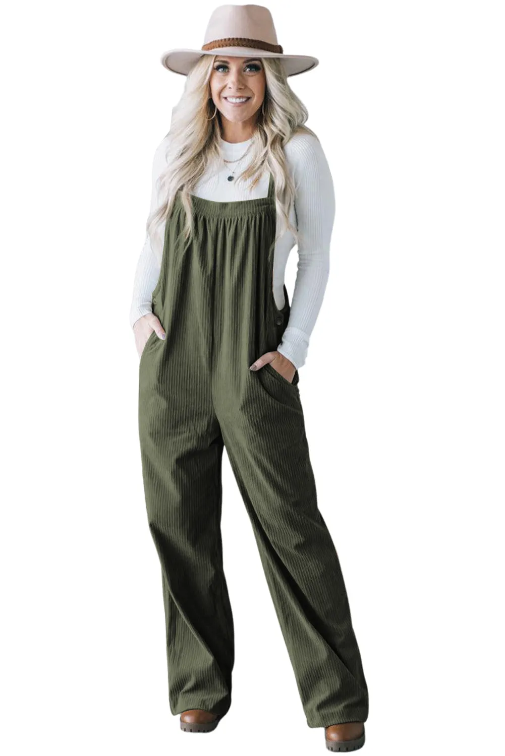 Button Detail Corduroy Jumpsuit