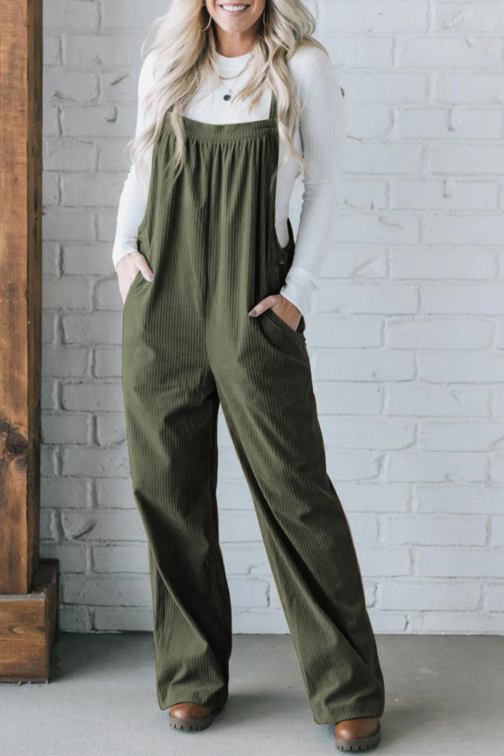 Button Detail Corduroy Jumpsuit