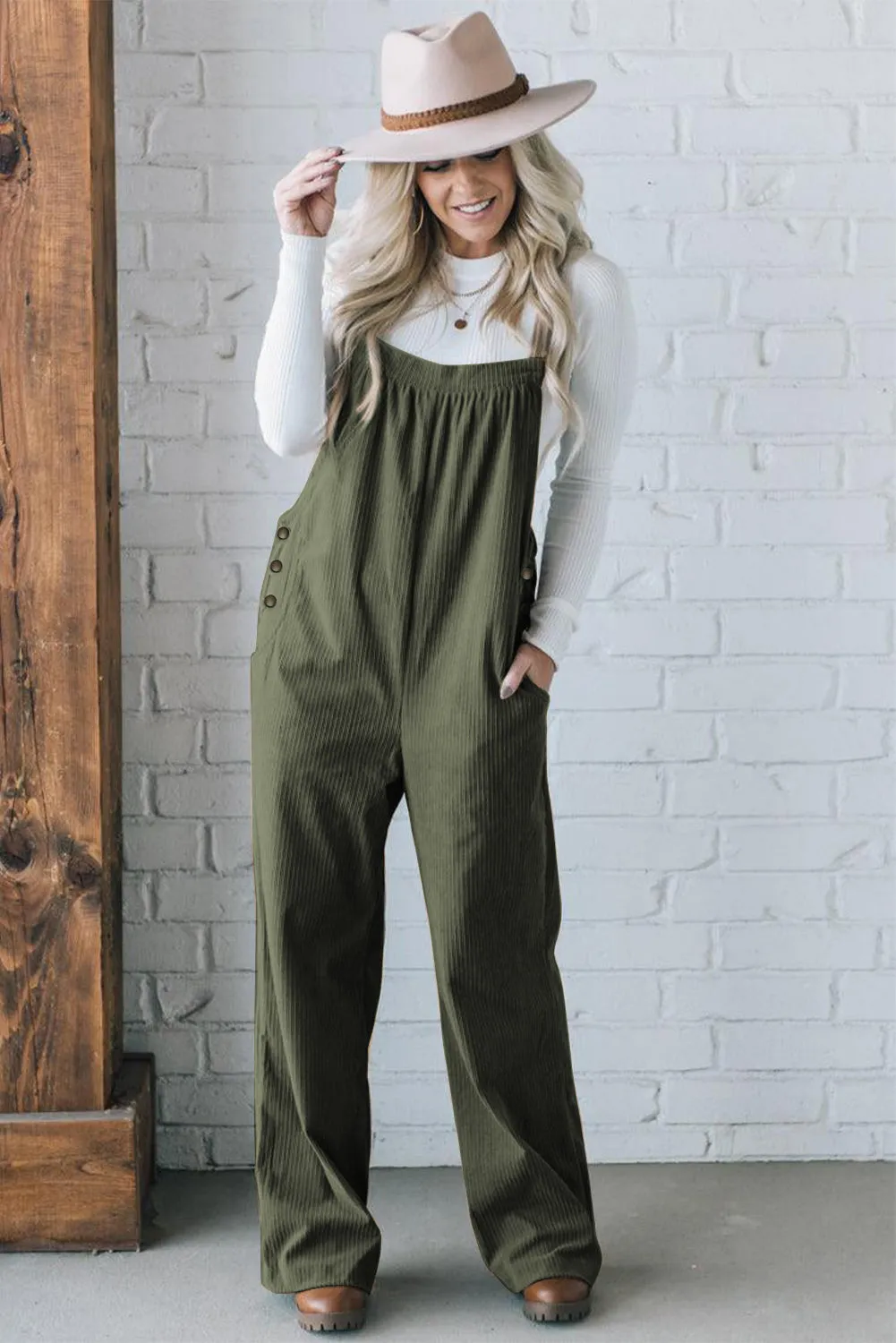 Button Detail Corduroy Jumpsuit