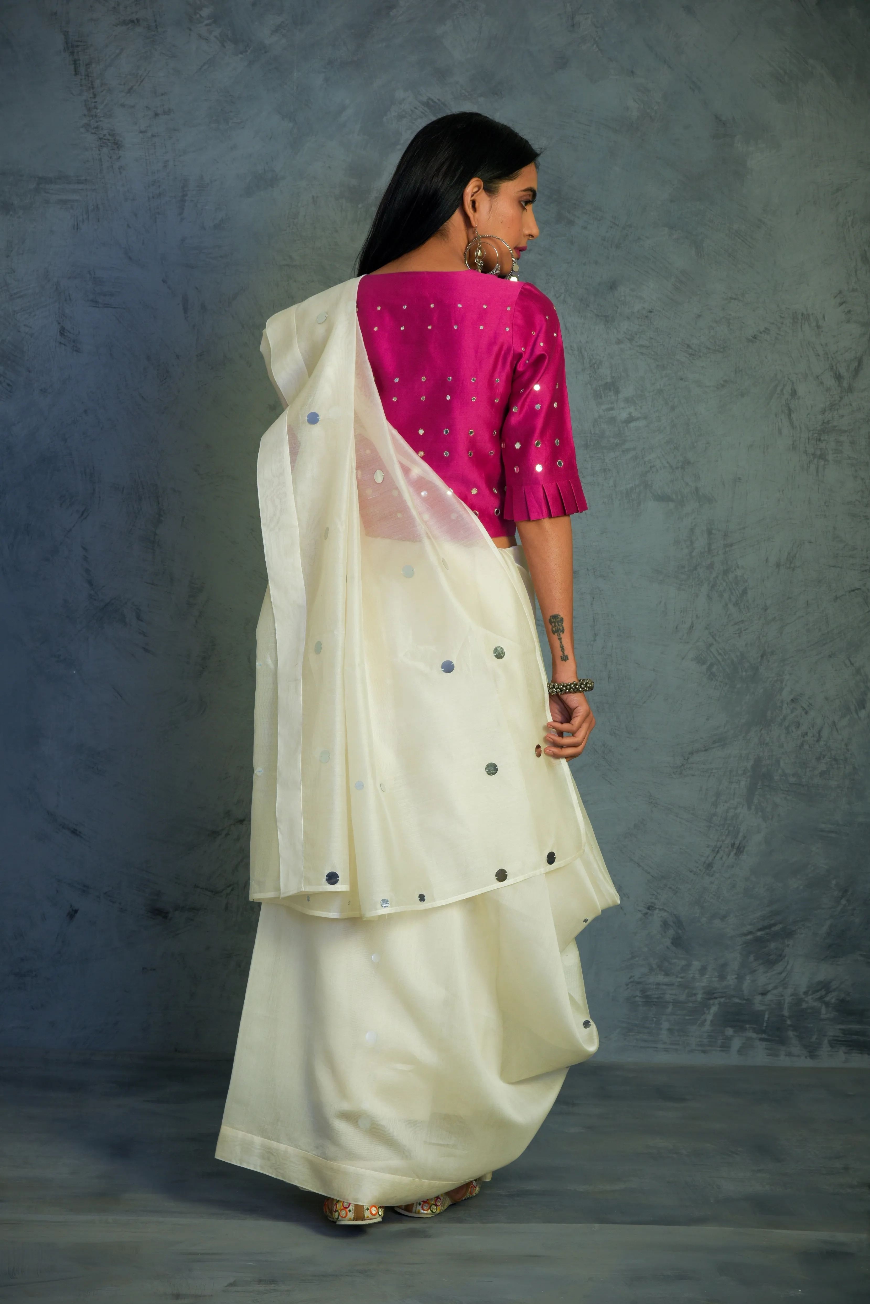 Chanderi off-white Saree with blouse - set of 2