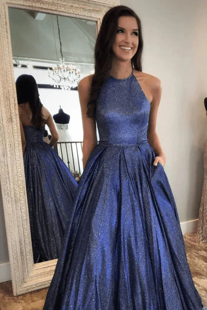 Charming A Line Sequin Long Prom Dresses With Pockets, Evening Dresses
