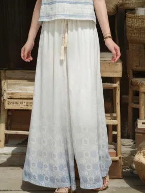 Chinese Style Printed Chiffon Wide-Leg Pants