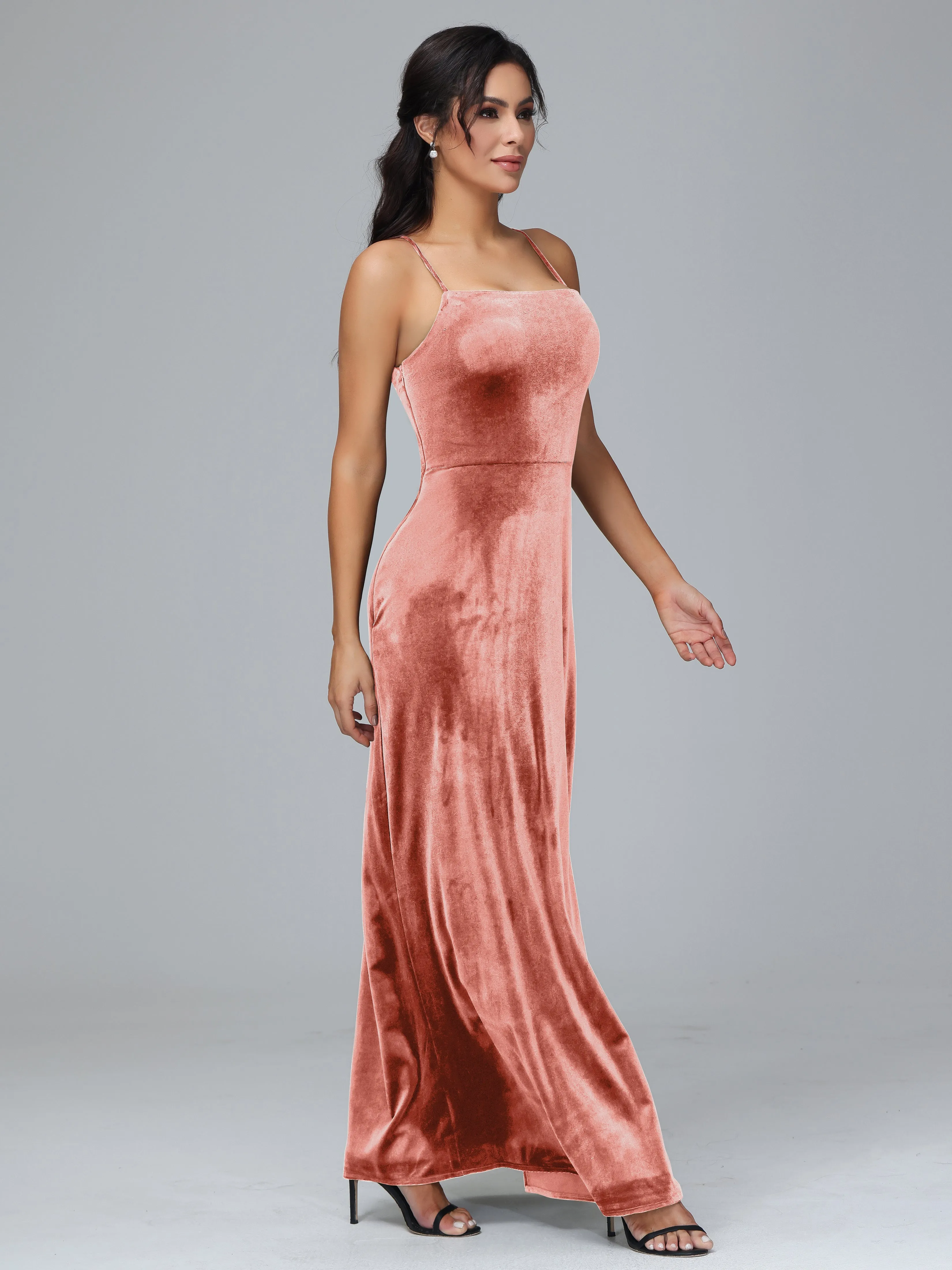 Column Spaghetti Straps Plus Size Bridesmaid Dresses