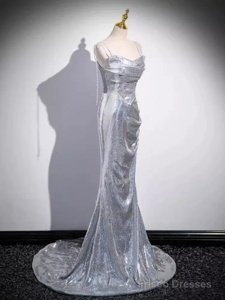 Elegant Silver Sequin Mermiad Prom Dress Long Evening Dress