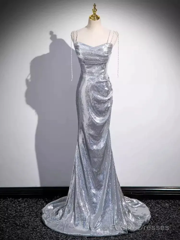 Elegant Silver Sequin Mermiad Prom Dress Long Evening Dress