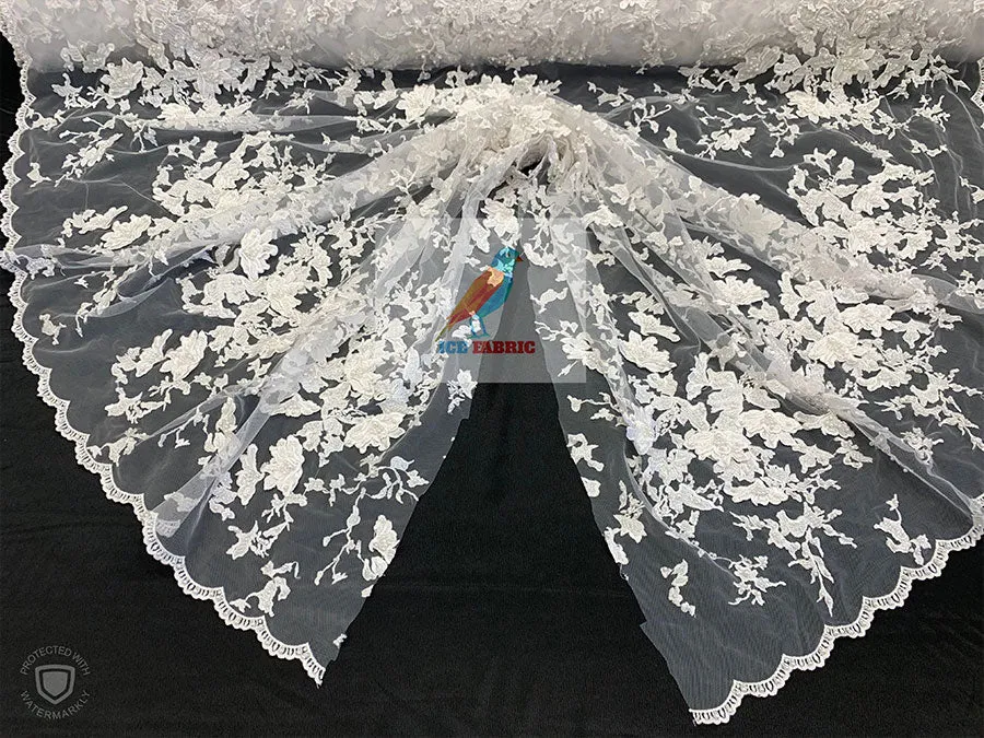 Embroidered Beaded 3D Floral Flowers Beaded Mesh Lace Fabric By The Yard