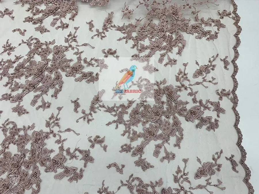 Embroidered Beaded 3D Floral Flowers Beaded Mesh Lace Fabric By The Yard