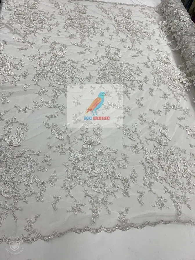 Embroidered Beaded 3D Floral Flowers Beaded Mesh Lace Fabric By The Yard