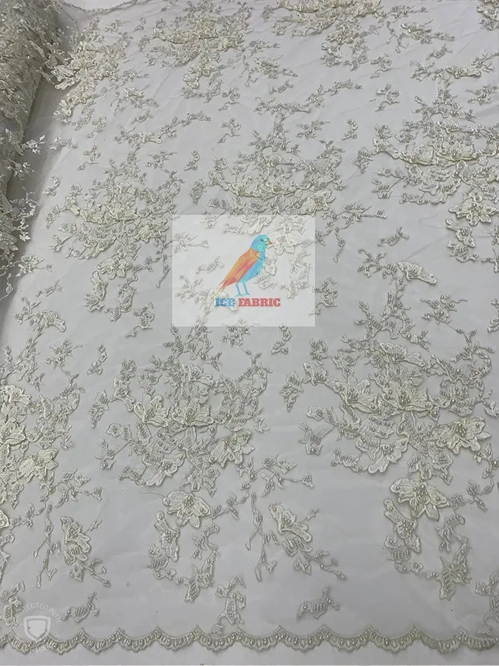 Embroidered Beaded 3D Floral Flowers Beaded Mesh Lace Fabric By The Yard