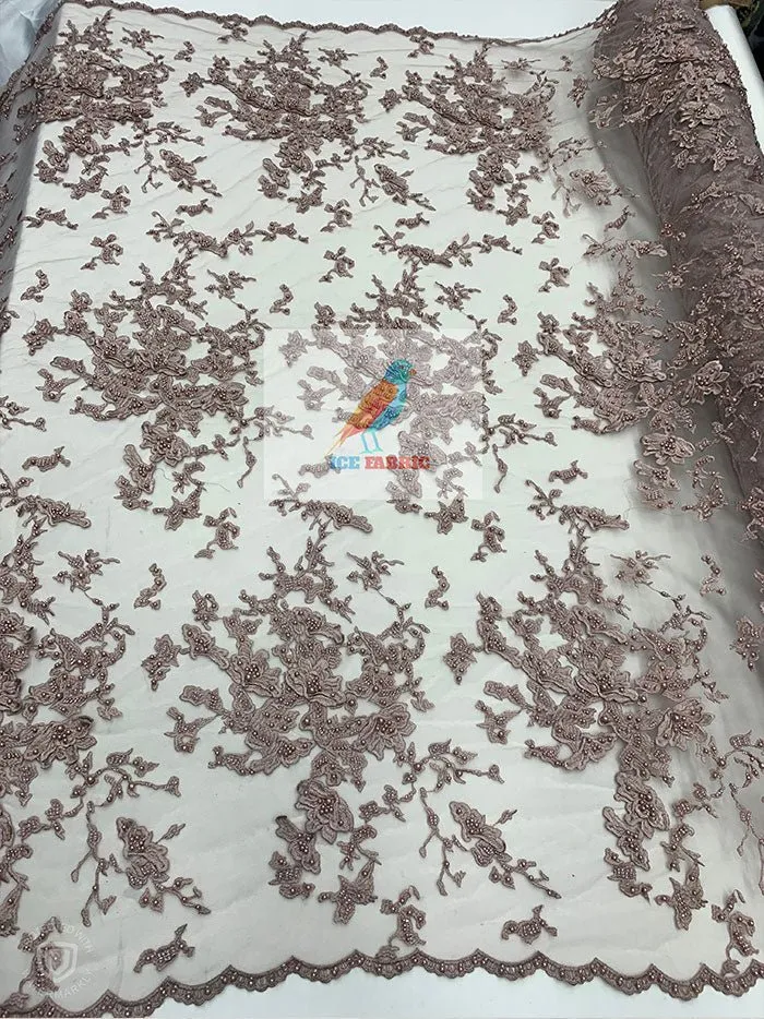 Embroidered Beaded 3D Floral Flowers Beaded Mesh Lace Fabric By The Yard