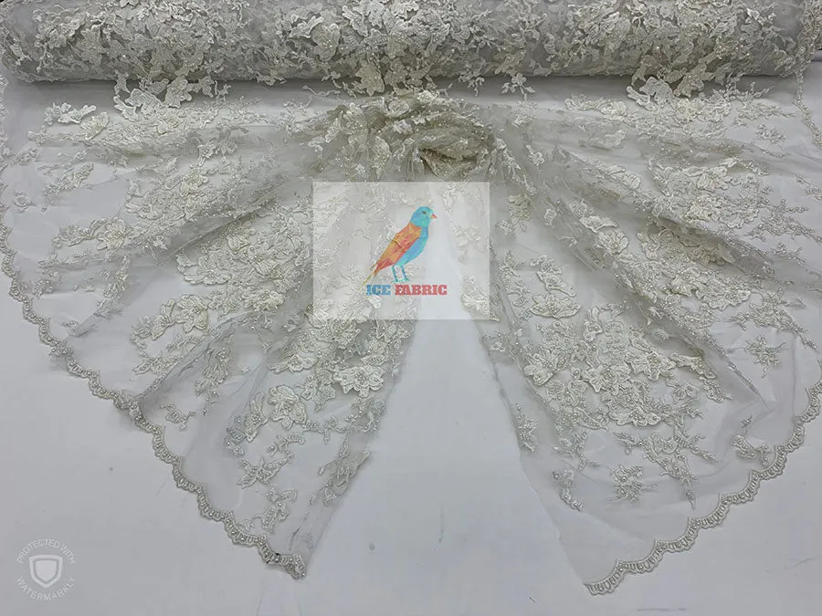 Embroidered Beaded 3D Floral Flowers Beaded Mesh Lace Fabric By The Yard