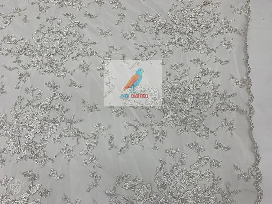 Embroidered Beaded 3D Floral Flowers Beaded Mesh Lace Fabric By The Yard