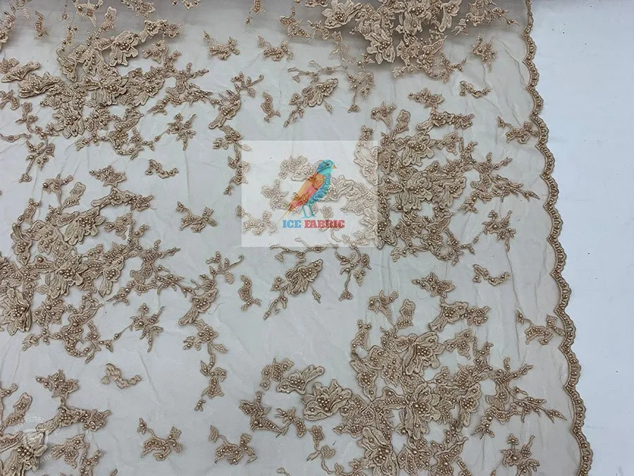 Embroidered Beaded 3D Floral Flowers Beaded Mesh Lace Fabric By The Yard