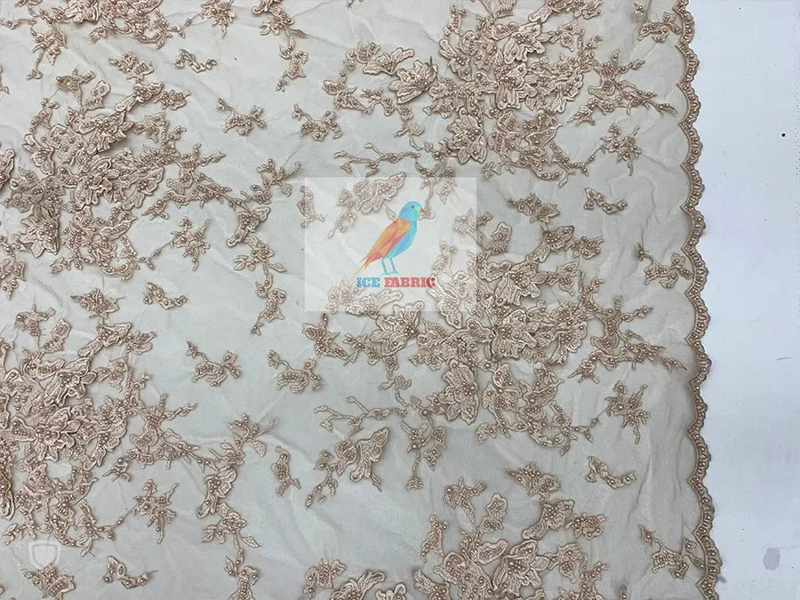 Embroidered Beaded 3D Floral Flowers Beaded Mesh Lace Fabric By The Yard