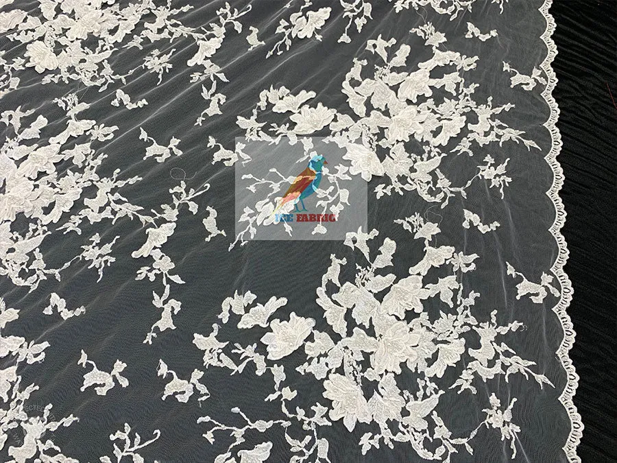 Embroidered Beaded 3D Floral Flowers Beaded Mesh Lace Fabric By The Yard