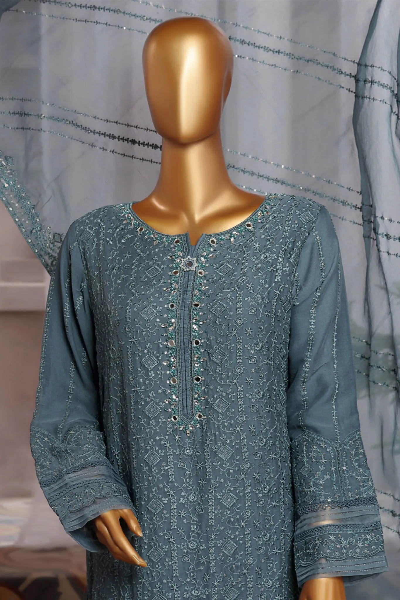 Fasaane By HZ Stitched 3 Piece Formals Chiffon Vol-06 Collection'2024-HZK-185-Teal