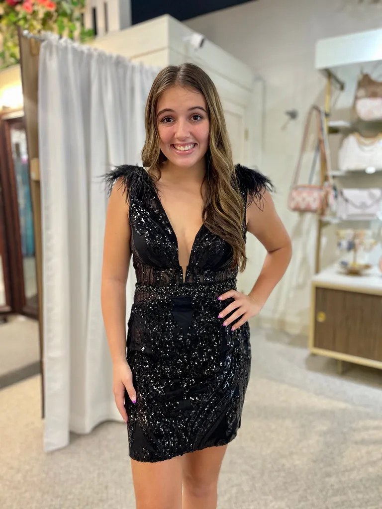 Feather Short Sleeveless Dress by Jovani 23104