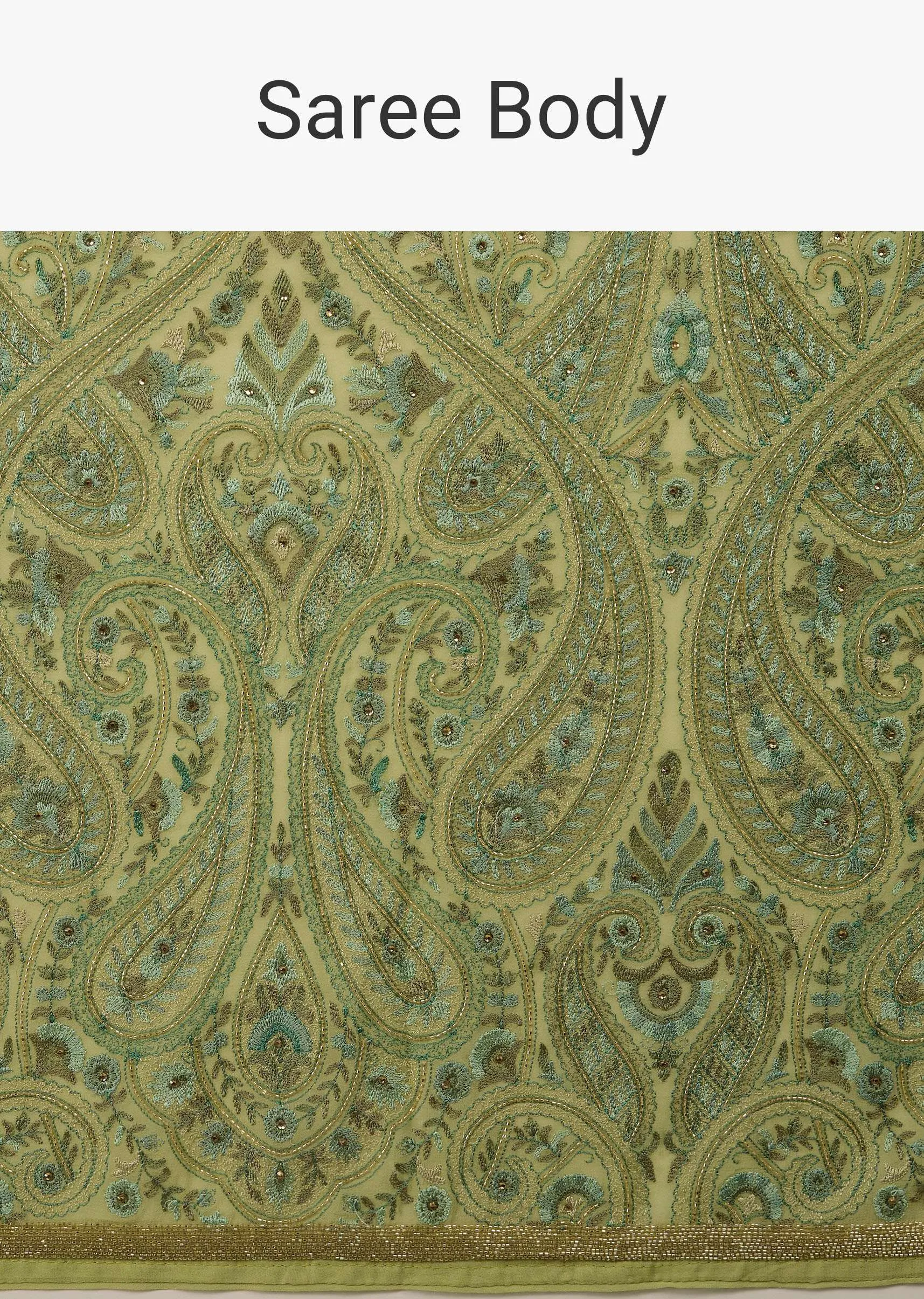 Festive Pista Green Saree Kashmiri Embroidered In Georgette