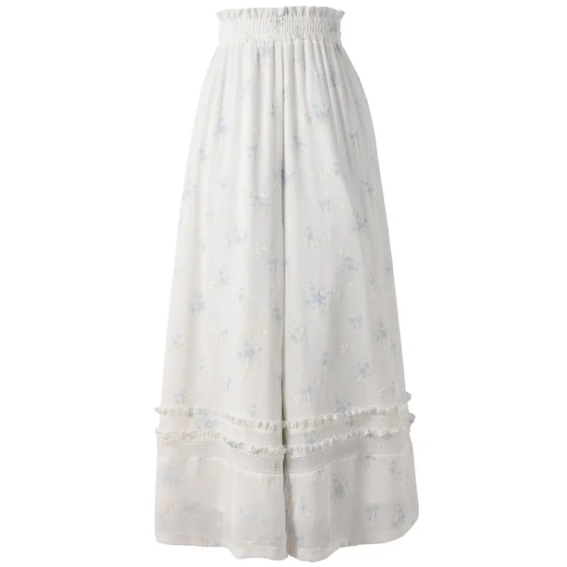 Floral Chiffon Loose Wide-Leg Pants for Summer
