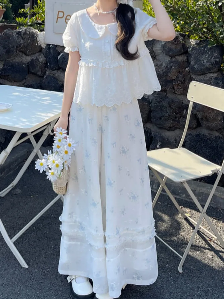 Floral Chiffon Loose Wide-Leg Pants for Summer
