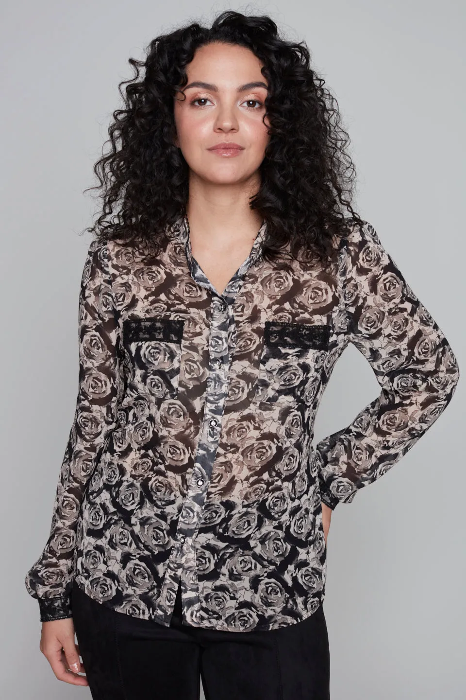 Flower Printed Sheer Blouse