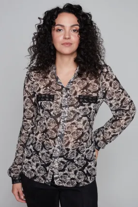 Flower Printed Sheer Blouse
